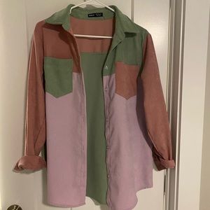 Pocket patched Color block corduroy button up